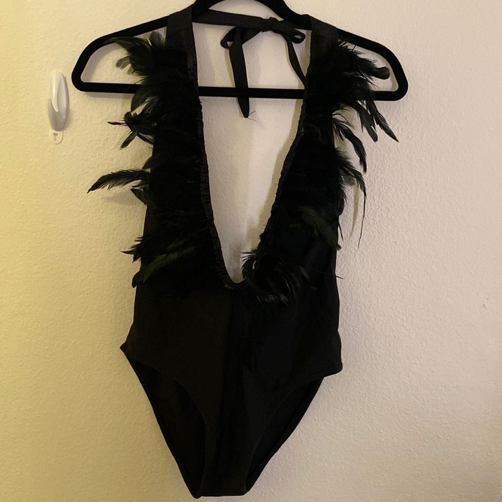 Little Black Diamond Feather Bodysuit - Black